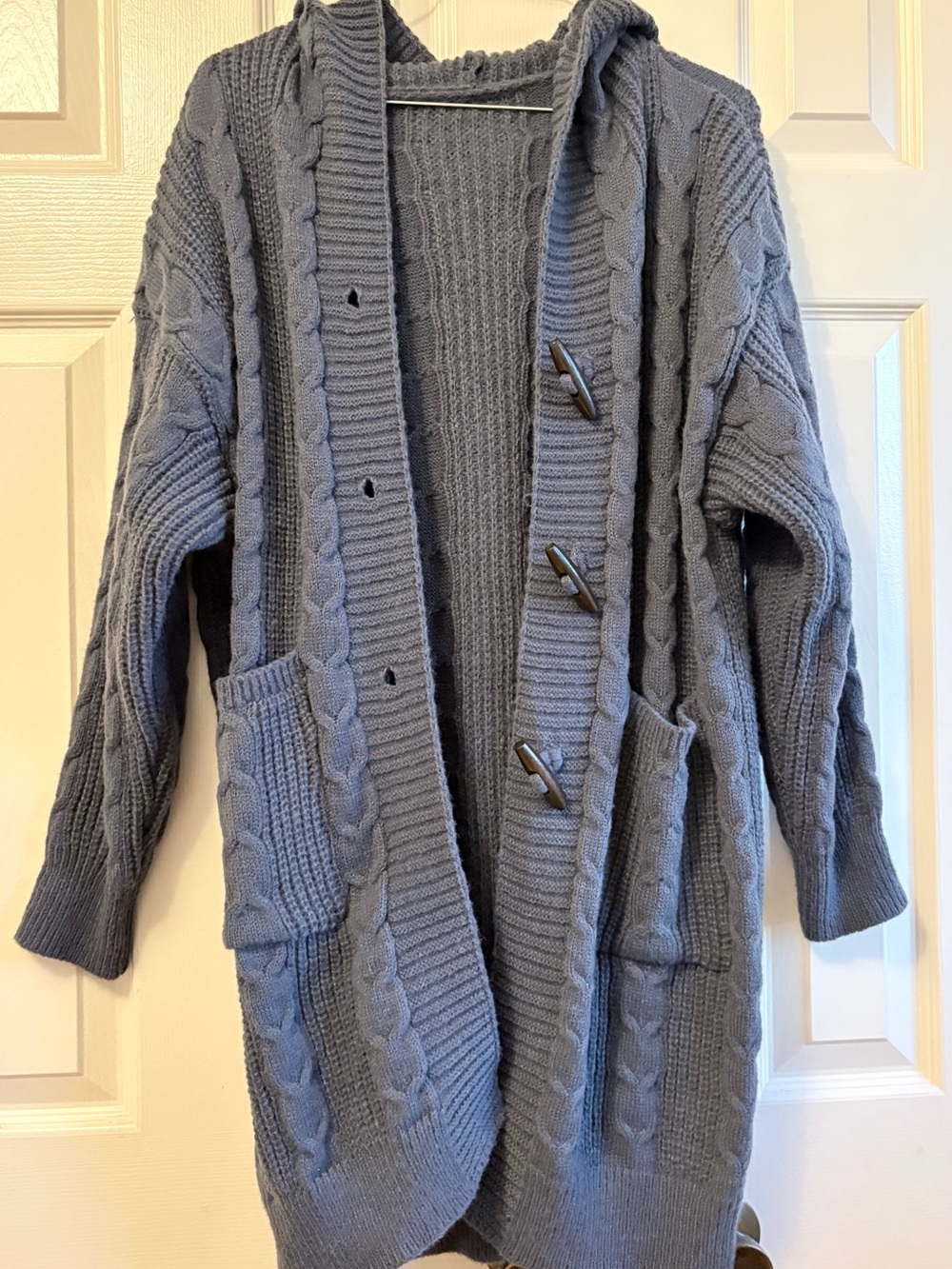 Cozy Cable Knit Hooded Cardigan Sweater - Gray